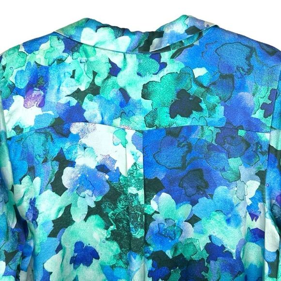 Soft Surroundings Palais Silk Floral Watercolor Print Button Down Shirt Large‎ - Picture 5 of 7